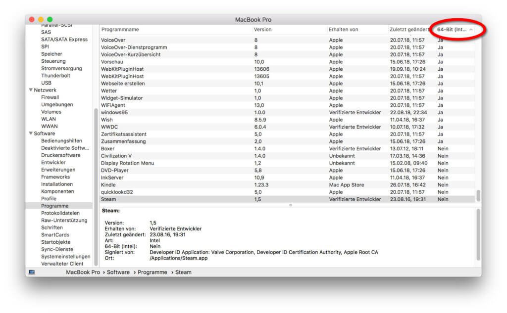 Ihr wollt vor oder nach dem macOS Mojave Upgrade checken, welche Mac Apps unter 32 Bit statt 64 Bit laufen? Hier findet ihr die Übersicht! Damit wisst ihr, welche Programme 2019 aktualisiert oder ausgetauscht sein müssen, um mit macOS 10.15 zu funktionieren ;)