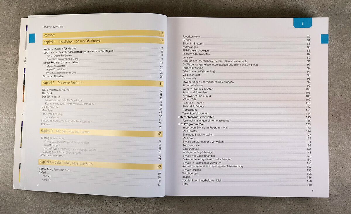 The Mojave manual by Anton Ochsenkühn has 9 pages alone, which make up the table of contents - you can see that there is a lot of content in the book.