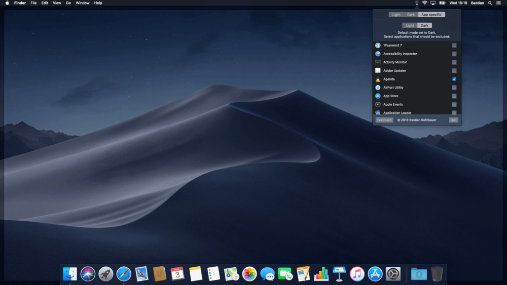 With the LightsOff app you can assign dark mode to individual apps under macOS 10.14 Mojave or deactivate it for individual programs.
