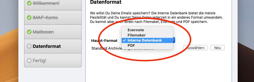 Bei der Sicherung der Daten zeigt sich Mail Archiver X flexibel und bietet direkt mehrere Format an.