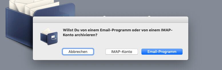 Als erstes muss man die Auswahl treffen, welche Mails gesichert werden sollen.