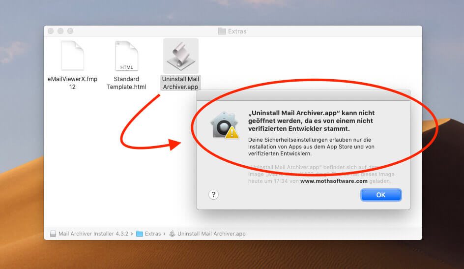 Das mitgelieferte Apple Script zum Deinstallieren bekommt von Mojave leider den Start versagt.