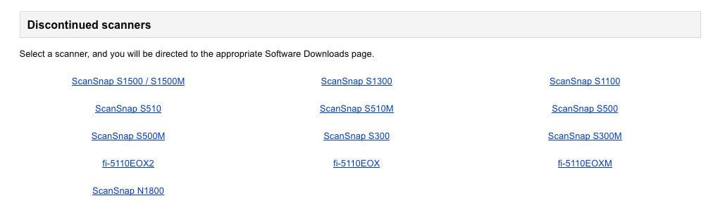 Diese Scannermodelle werden in Zukunft nicht mehr von der ScanSnap-Software unterstützt und sind auf der Fujitsu-Seite als "discontinued" aufgeführt..