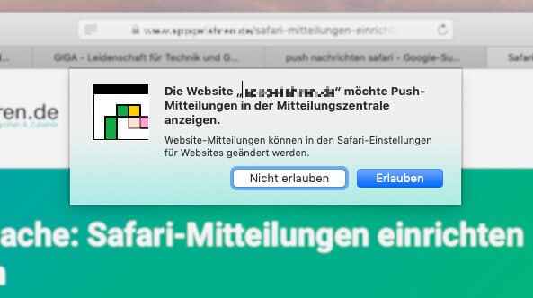 Ein Beispiel für Push-Nachrichten von Webseiten in Safari. Solche Popup-Fenster nerven oft beim Surfen.