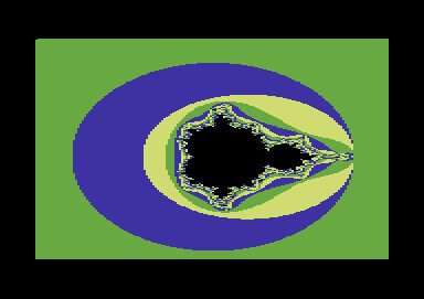 The highest resolution of the Mandelbrot set looked so breathtaking on the C64: 320 x 200 pixels (source: c64-wiki.de).