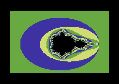 So atemberaubend sah früher am C64 die höchste Auflösung der Mandelbrot-Menge aus: 320 x 200 Pixel (Quelle: c64-wiki.de).