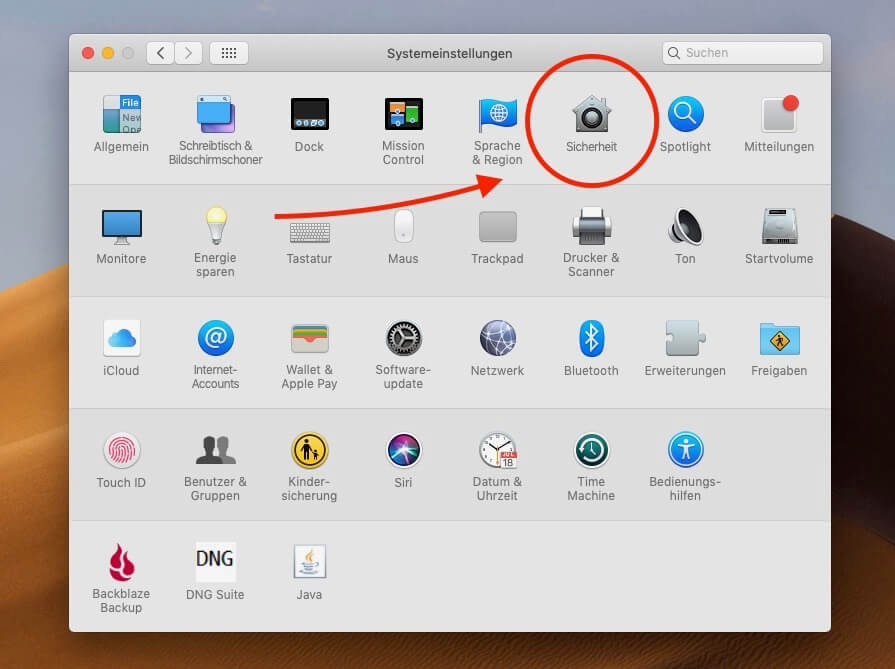 In den macOS Systemeinstellungen wählt ihr den Punkt Sicherheit aus.