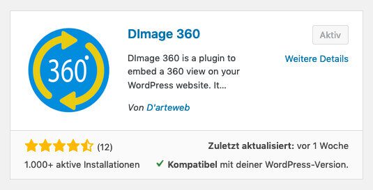 DImage 360 plugin for displaying 360 degree spherical panoramas and VR videos in WordPress.