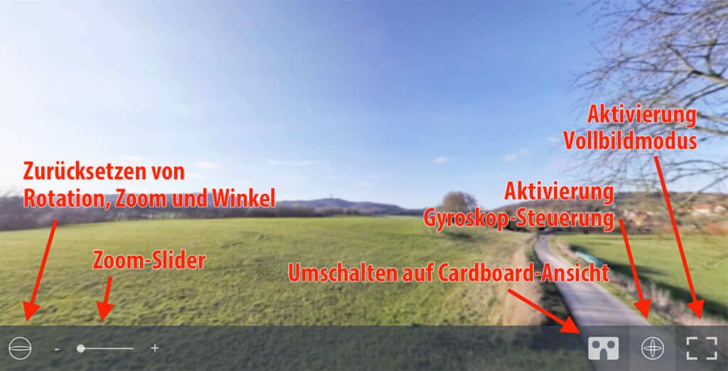 Here is an explanation of the controls you will find on your smartphone when viewing an image with DImage 360. The gyroscope control is of course not available on Macs, but only on devices that also have a built-in gyroscope.