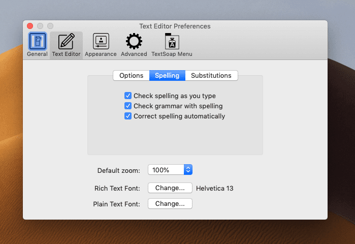 Settings for the editor