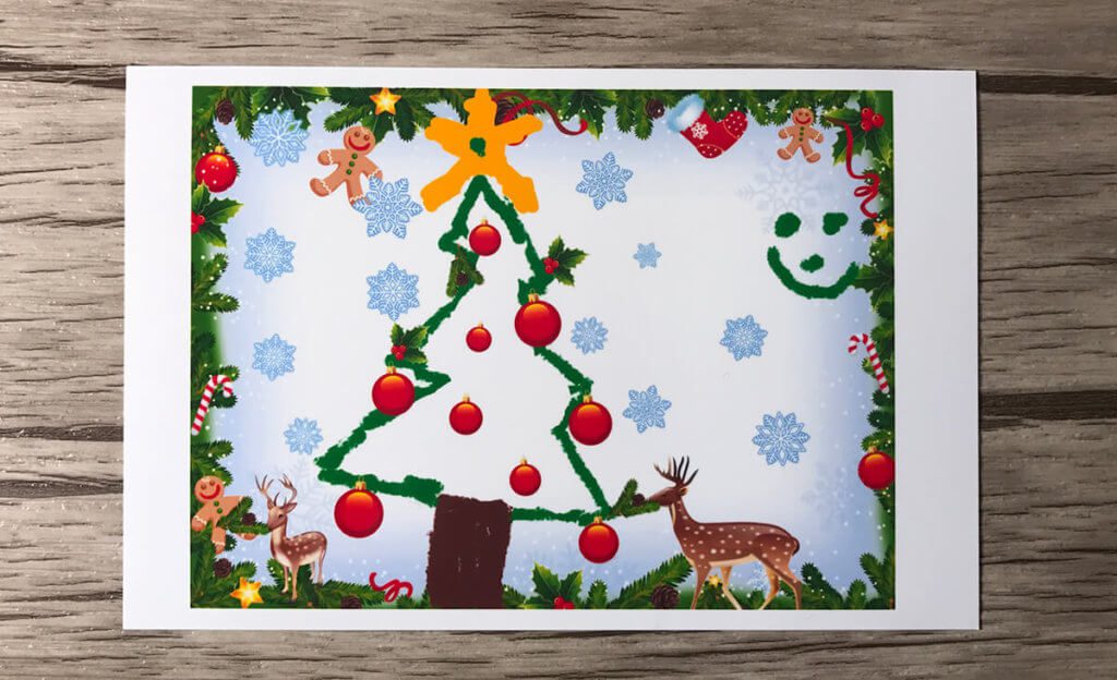 The second printout is a Christmas card that my children designed. Here, too, the colors look good. The resolution is also more than sufficiently high.