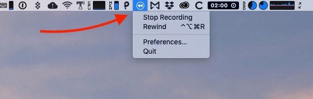 Via menu bar or key combination: You can rewind 1 to 3 minutes at any time.