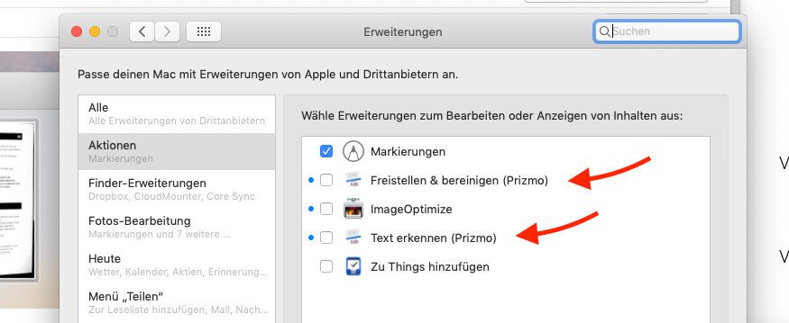 Mit den Erweiterungen von Prizmo kann man eine Texterkennung direkt in Apple Mail auf Bilddateien in einer Mail laufen lassen.