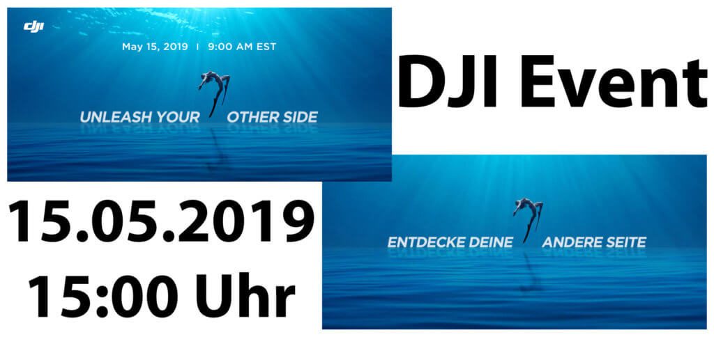 The DJI event under the motto Unleash Your Other Side (or: Discover your other side) is planned for Wednesday, May 15, 2019. Obviously an underwater drone, a waterproof action cam or some other product for use in the water awaits us.