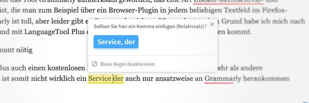 Auch bei der Kommasetzung hilft LanguageTool gerne weiter.