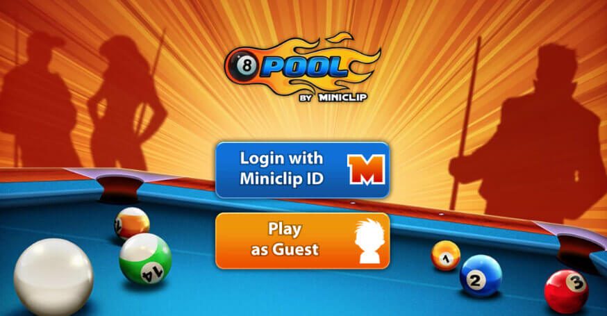 Anmeldung bei 8 Ball Pool: Man kann auch ohne Erstellung eines Logins als Gast starten.