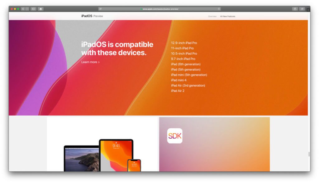 Die offizielle Liste der iPad-Modell, die iPadOS bekommen, enthält nur Modellangaben, aber keine Jahreszahlen oder Modellnummern.