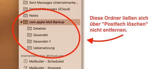 Diese Ordner liessen sich in meinem Apple Mail nicht löschen.