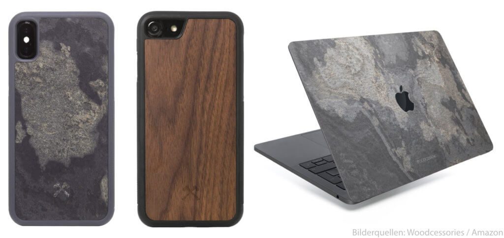 Woodcessories bietet von der iPhone-Hülle aus Holz über das MacBook-Skin aus Stein viel ökologisches Zubehör an – und pflanzt für jeden verkauften Artikel einen Baum.
