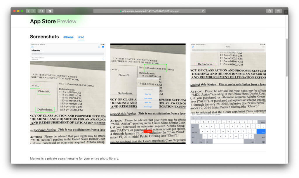 Die Memos App für iOS erkennt auf dem iPhone und iPad Text in Fotos. Per OCR-Funktion lassen sich Wörter und Textteile kopieren. Zudem können sie mit Notizen versehen werden.
