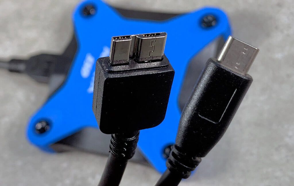For the direct connection of the ADATA SSD to a USB-C MacBook Pro, the USB-C to Micro-USB Type B cable from OpenII is helpful.
