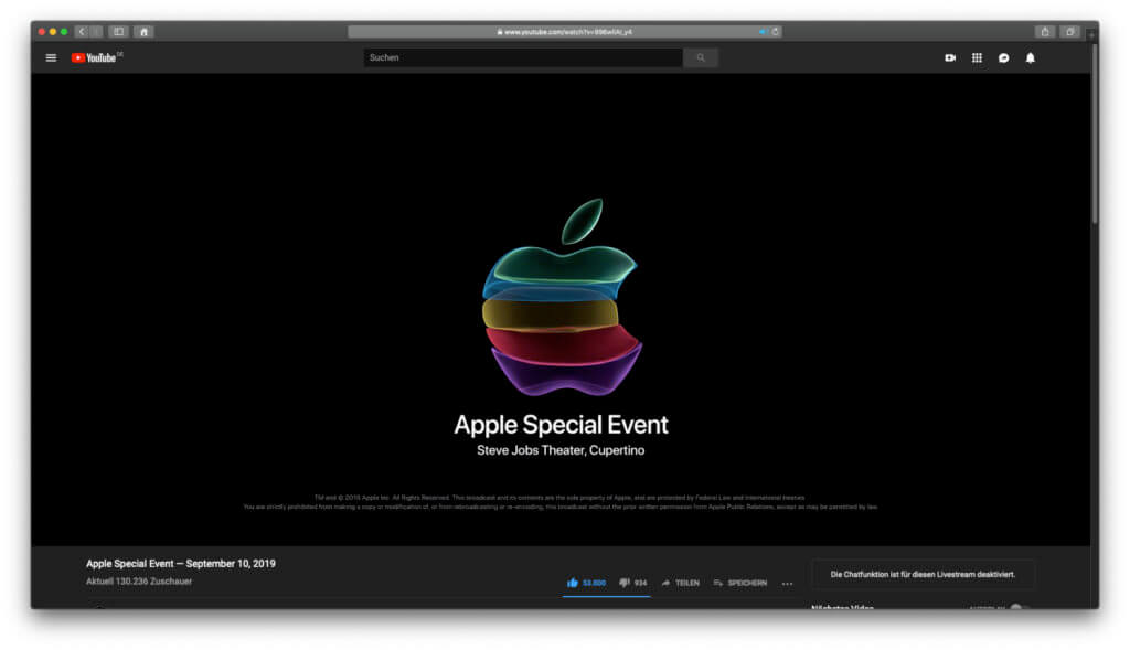 Come streaming di YouTube, l'Apple Special Event ha raccolto oltre 1,8 milioni di spettatori online a volte.
