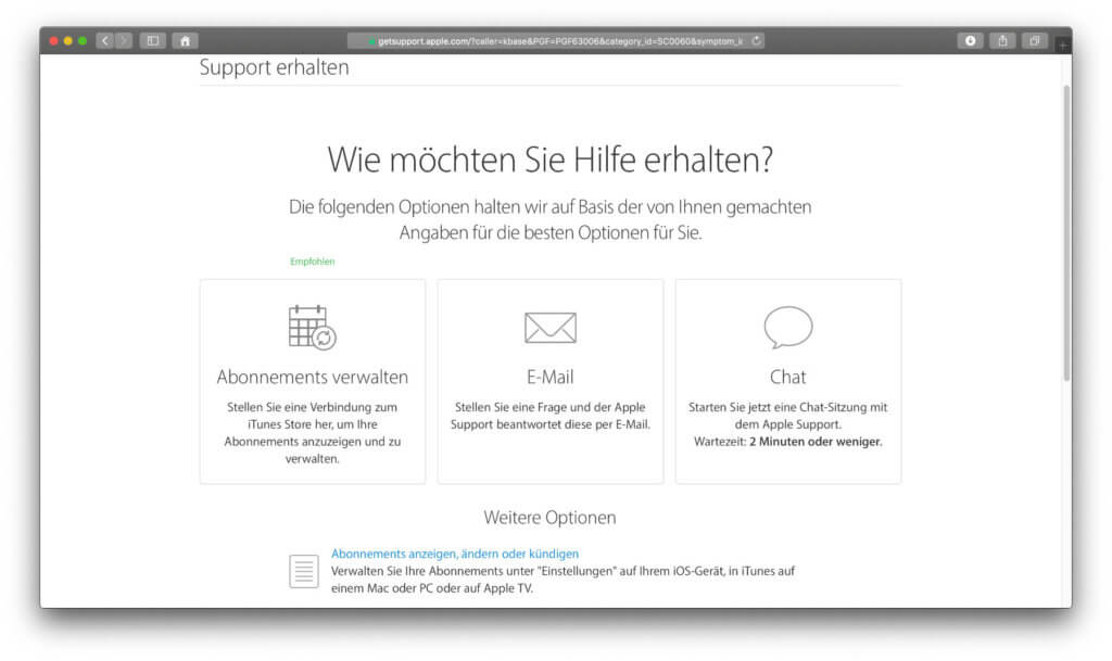 The link takes you directly to Apple support in the iOS apps section. Here you can get support for applications that you cannot find in the overview and, if necessary, cancel the subscription, even during the trial period.