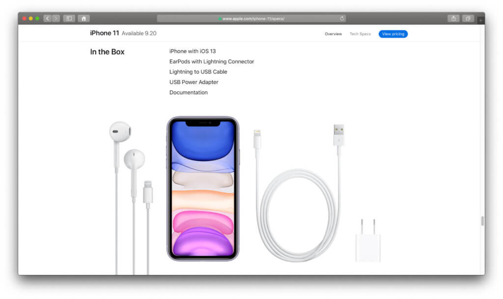 Fast charging is possible, but only a standard power adapter and a Lightning to USB-A cable are included in the delivery of the iPhone 11.