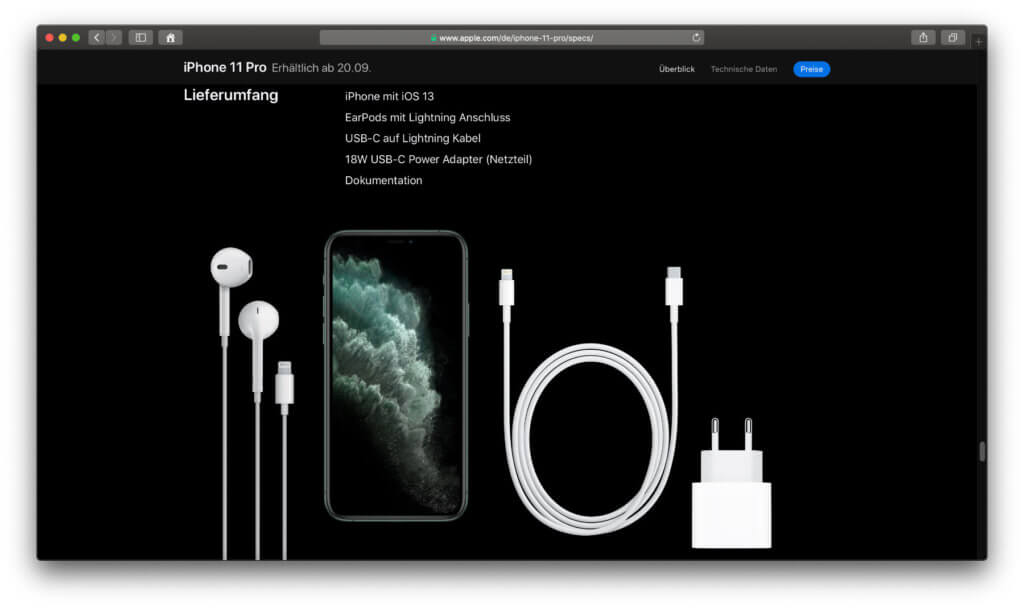 Im Apple iPhone 11 Pro Lieferumfang ist für die Schnelllade-Funktion ein entsprechendes 18 W Ladegerät inklusive. Für den Preis aber auch das Mindeste ;)