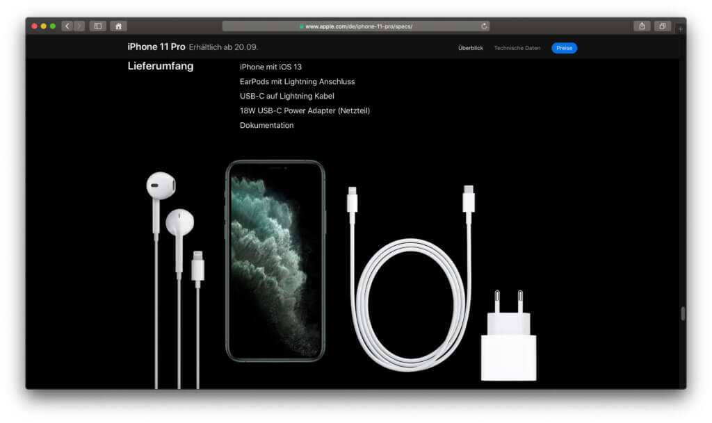 A corresponding 11 W charger is included in the Apple iPhone 18 Pro scope of delivery for the fast charging function. For the price but also the bare minimum;)
