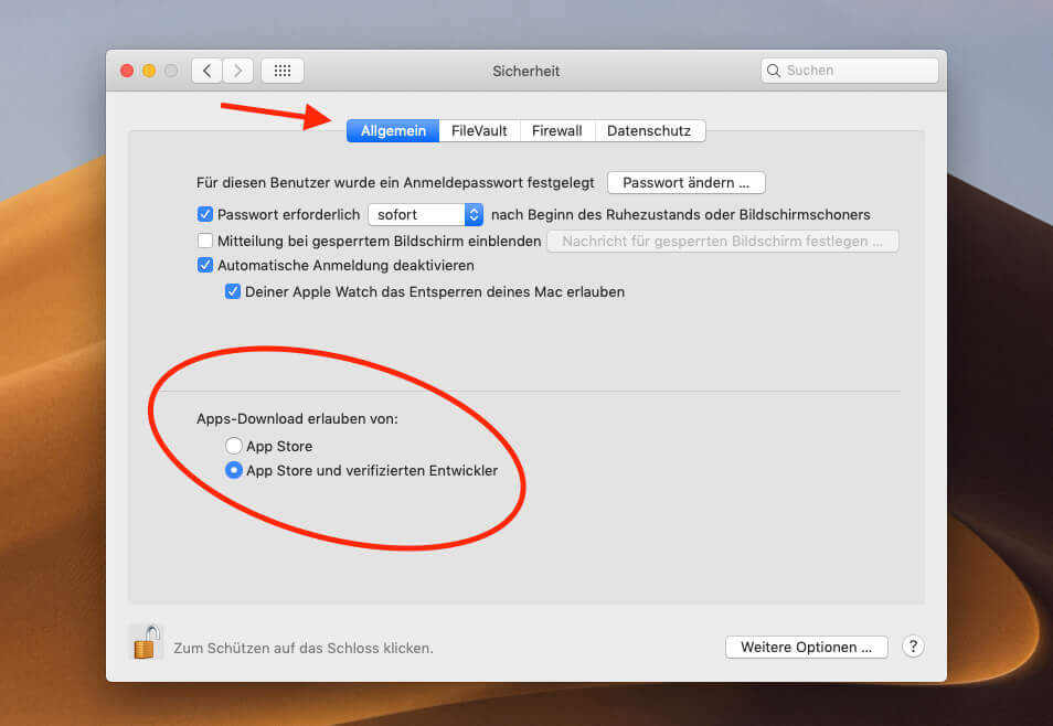 In den Systemeinstellungen > Sicherheit findet man unten die Möglichkeit, Gatekeepers Warnlevel zu verändern.