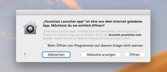 Wenn man Gatekeeper gesagt hat, dass auch Apps von zertifizierten Entwicklern in Ordnung sind, dann findet man einen Hinweis wieder diesen, falls man die Software öffnen möchte.