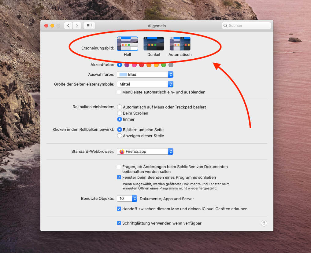 Dark mode can be activated on the Mac via System Preferences> General> Appearance.