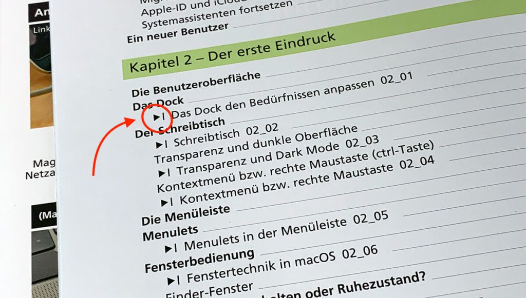 In the table of contents you can already see from the play symbols which chapters there is a video explanation for.