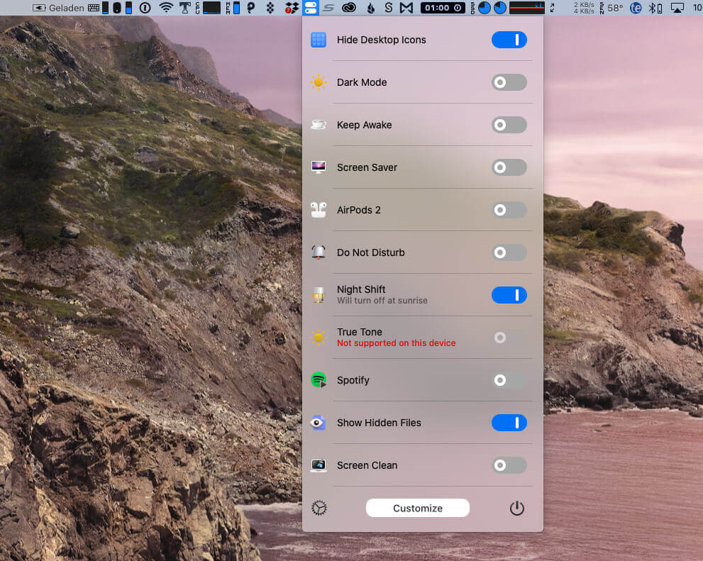 Die App One Switch lebt in der Menüzeile des Mac. Das Icon ist unverwechselbar, damit man sich schnell zurecht findet (Screenshot: Sir Apfelot).