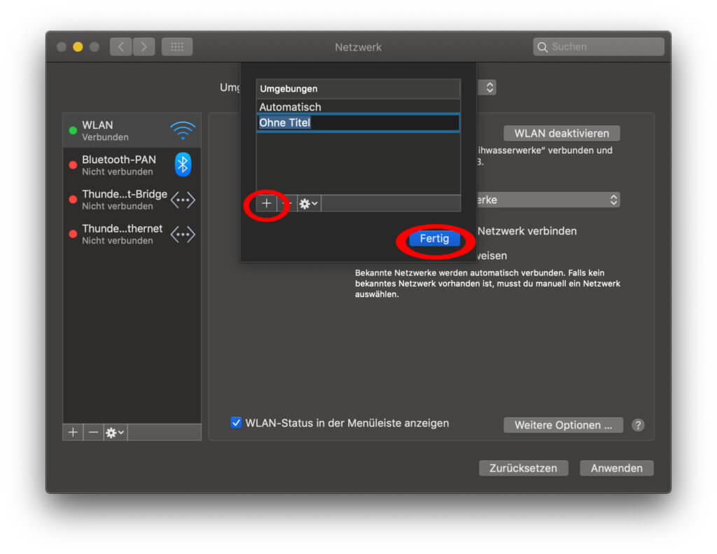 Hier legt ihr eine neue WLAN-Umgebung fest.