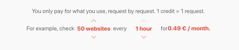 Preisrechner von updown.io: 50 URLs einmal pro Stunde checken, kostet im Monat nur 49 Cent.
