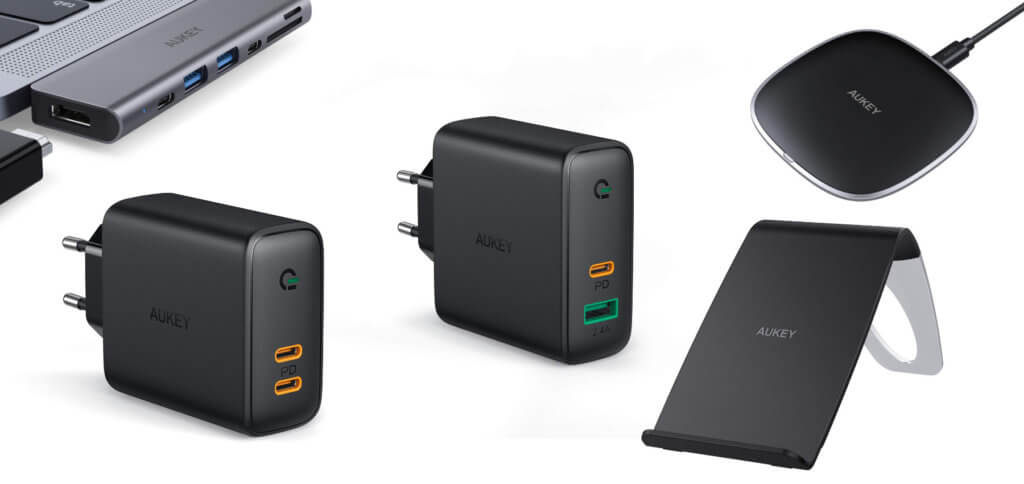Zwei Netzteile, zwei Qi-Ladegeräte und ein USB-C-Hub fürs MacBook Pro 2018 von AUKEY gibt es aktuell dank Amazon Rabattcodes günstiger.