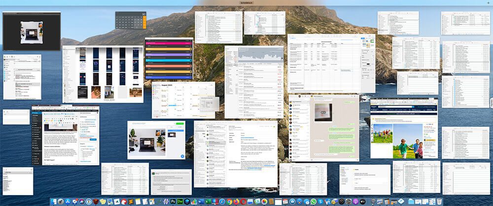 So sieht es aus, wenn man mit Mission Control eine Übersicht aller Programmfenster auf dem Bildschirm sieht.