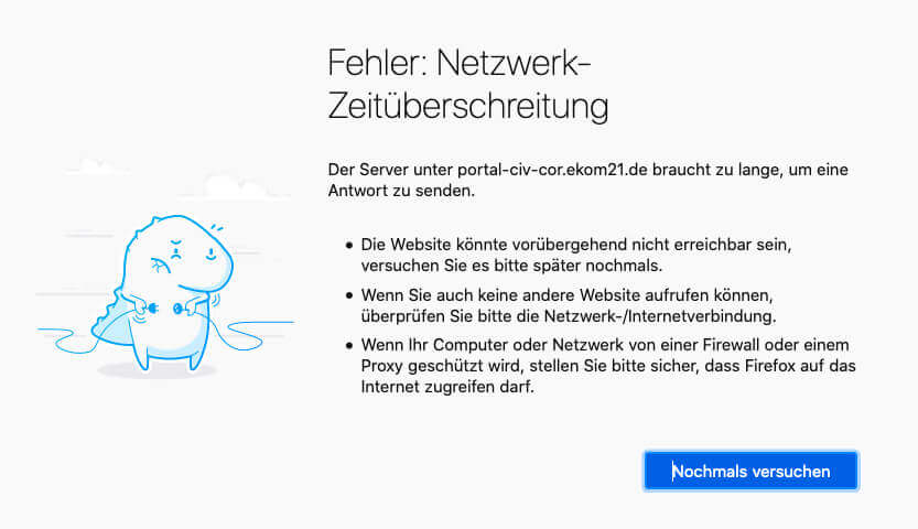 Beim Aufruf des Online-Antrags kam es lange Zeit zu Verbindungsproblemen.