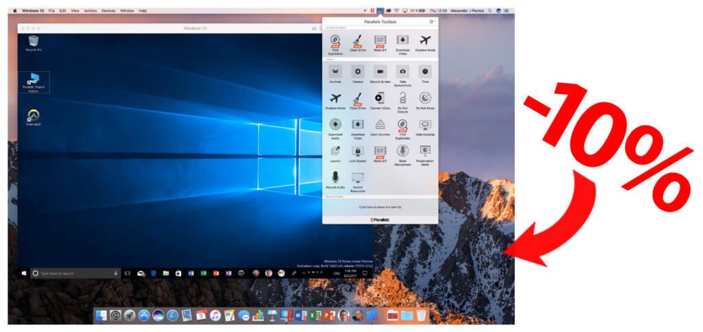With Parallels Desktop 15 for Mac, you can use Windows on your Apple computer. With the discount code shown here you get a 10% discount.