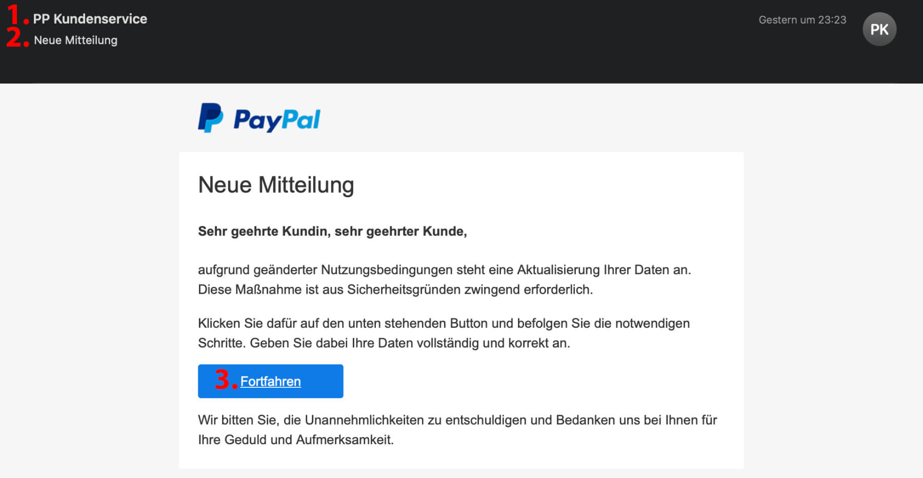Neue PhishingMail im Namen von PayPal April 2020 » Sir Apfelot