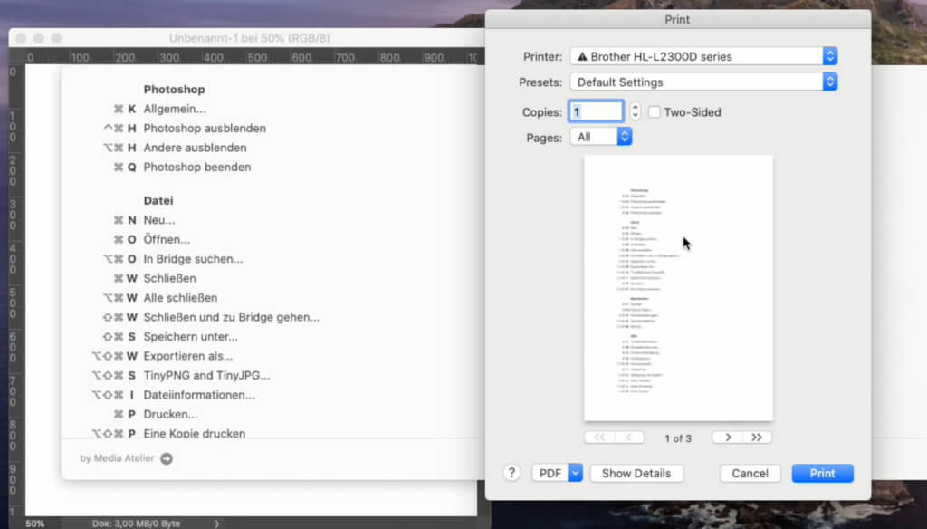 A practical feature of macOS: Everything that can be printed out can also be output as a PDF.