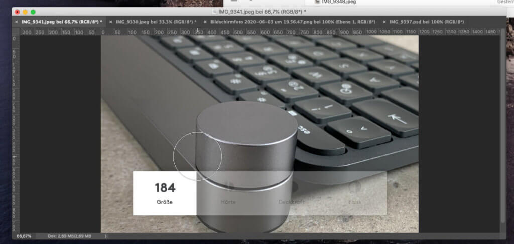 Mi principal área de aplicación es Photoshop. Allí puede cambiar varias opciones de pincel usando el dial en Craft.
