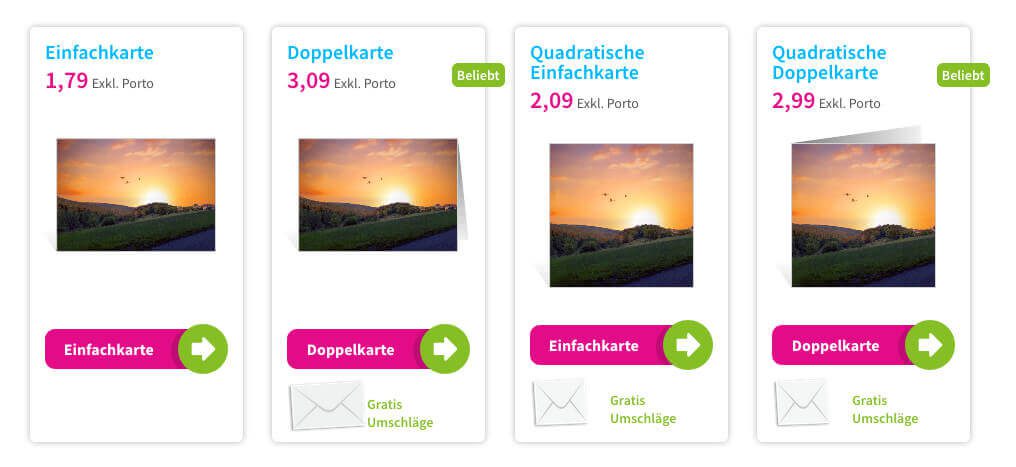 Die vier unterschiedlichen Formate kann man jederzeit wählen, aber sinnvollerweise entscheidet man sich am Anfang der Gestaltung für ein Format.