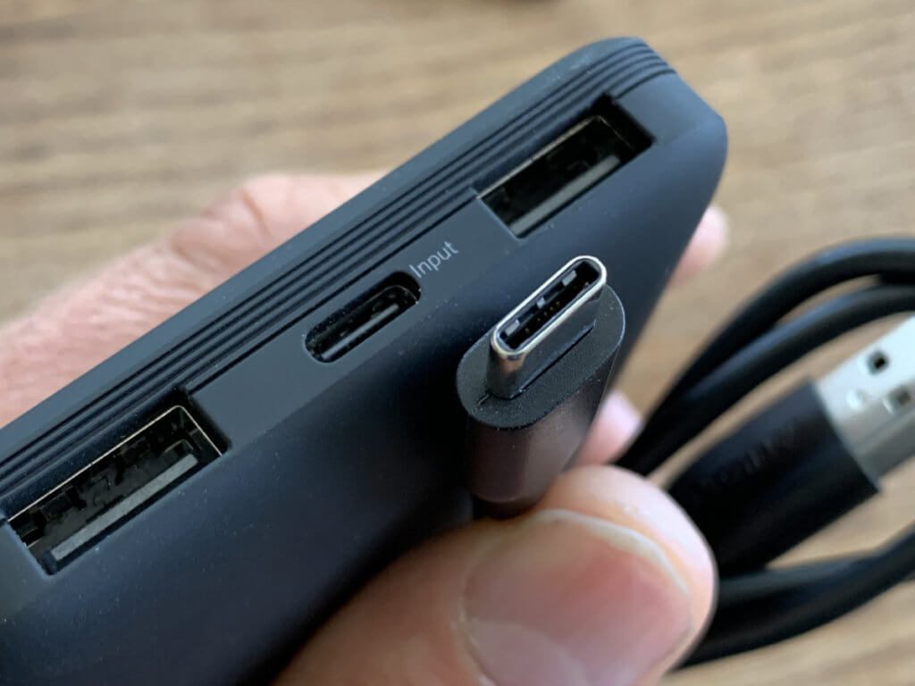 The USB-C port only works as an input. iPhone or iPads can (unfortunately) not be charged with it.