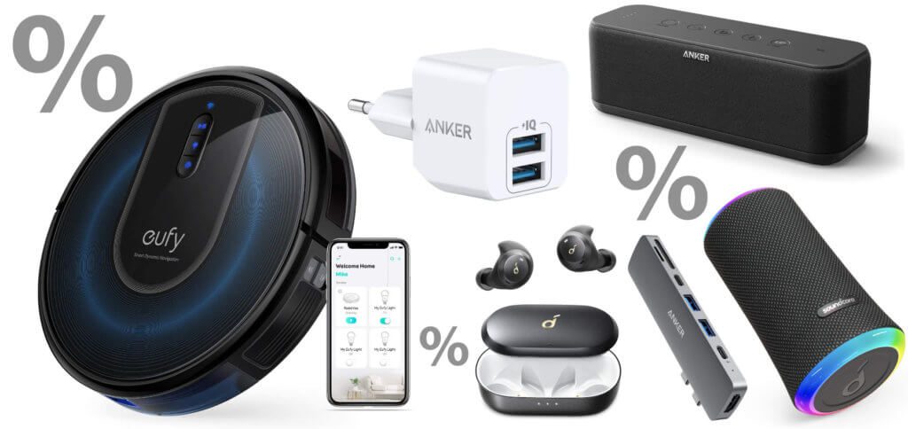 Unter den neuen Tages- und Wochenangeboten von Anker bei Amazon sind neben Zubehör für iPhone, MacBook und Co. auch Kopfhörer und Lautsprecher von Soundcore sowie Staubsauger-Roboter von eufy.