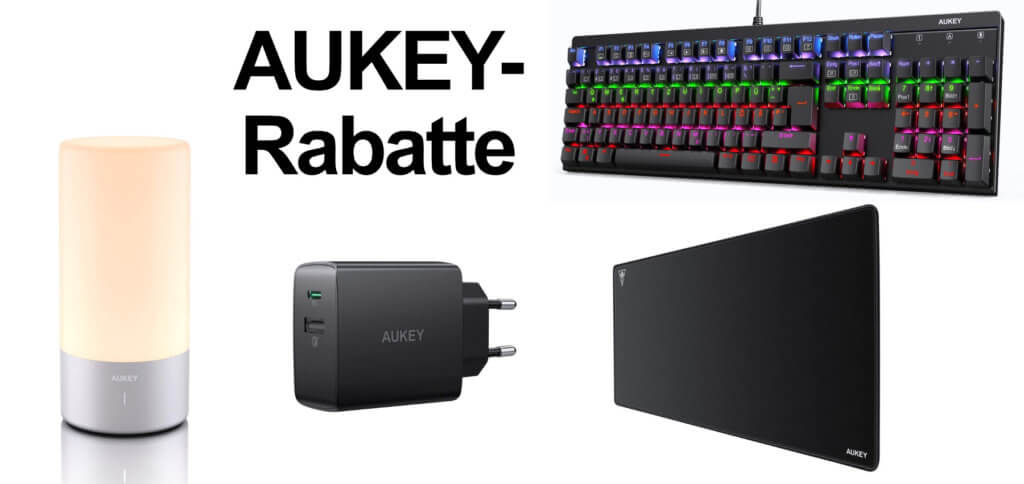 Von AUKEY gibt es neue Rabattcodes und Coupons für den Einkauf bei Amazon. Diese Woche bekommt ihr eine Lampe, ein Ladegerät, ein XXL Mauspad sowie eine Gaming-Tastatur günstiger.