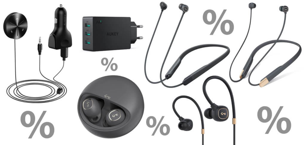 Verschiedene Bluetooth-Kopfhörer der AUKEY Key Series, Auto-Zubehör für die Audio-Wiedergabe sowie ein Ladegerät mit 3 USB-A-Anschlüssen könnt ihr mit den folgenden Amazon-Gutscheincodes günstiger kaufen.