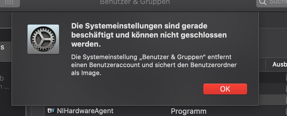"Die Systemeinstellungen sind gerade beschäftigt und können nicht geschlossen werden." – diese Fehlermeldung war sogar mir neu (@Heinz: Danke für den Screenshot!).